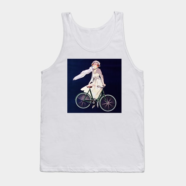 Woman in White Dress with Bicycle 1912 France Tank Top by rocketshipretro